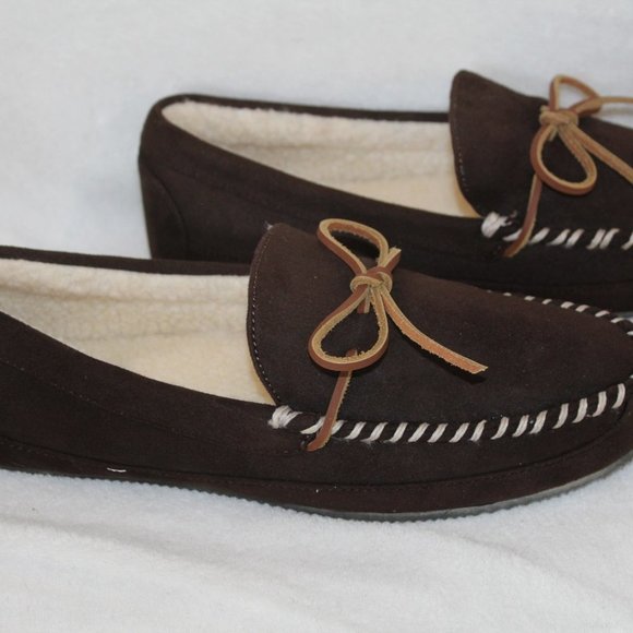 POLO RALPH LAUREN MEN'S MICROSUEDE SLIPPERS BROWN - Picture 6 of 7